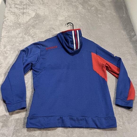 Kansas Jayhawks Hoodie Mens Large NCAA Basketball ClimaWarm Pullover Adidas - Picture 7 of 9